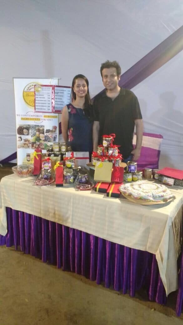 Our stall at a housing society pop-up, with jars and gift bags on the table